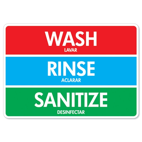Public Safety, 48" Height, Peel And Stick Wall Graphic, 36" x 48", Wash Rinse Sanitize Signs